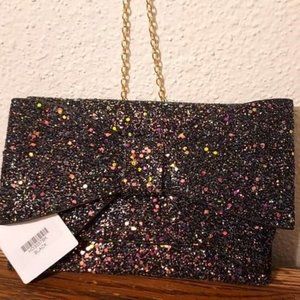 Golden Multicolored Sparkle Bow Clutch with Golden Chain